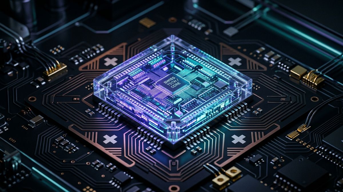 Computerchip mit offener Architektur und Schweizer Kreuz